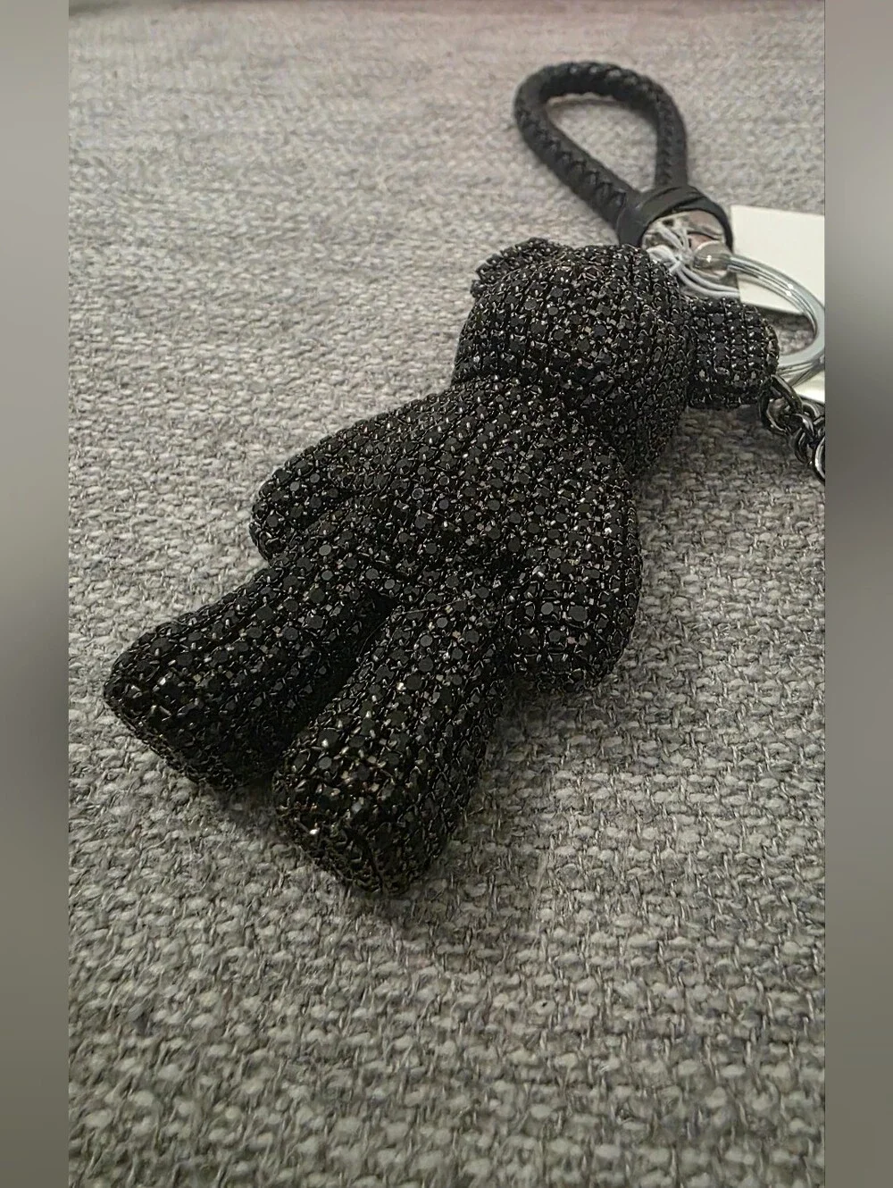 New Black Beaded Bear Keychain with Tassel & Carabiner